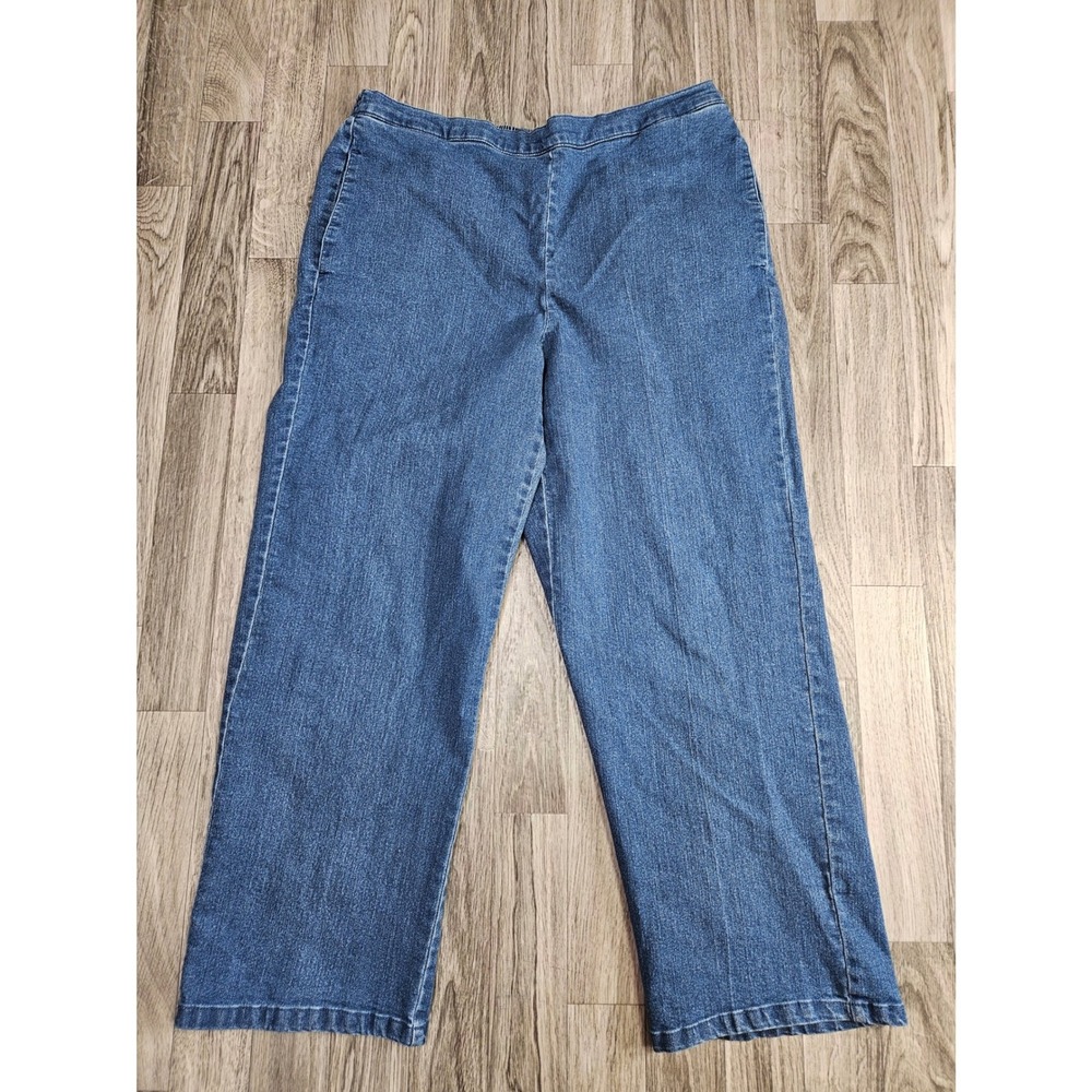 Alfred Dunner Jeans Women 12P Blue Pull On Straight Leg Pockets Petite Denim